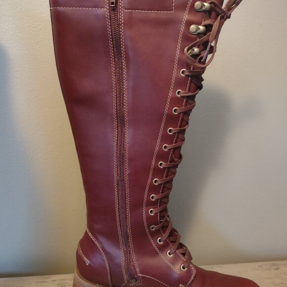 Sebago Saranac knee high riding boots brown leather lace up zippers NWT size 8 - Picture 3 of 6